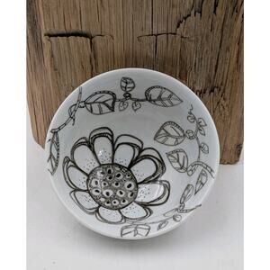 Pier 1 Imports Porcelain Bowl Black Floral Sketch Design 4.25" – Signed Annie